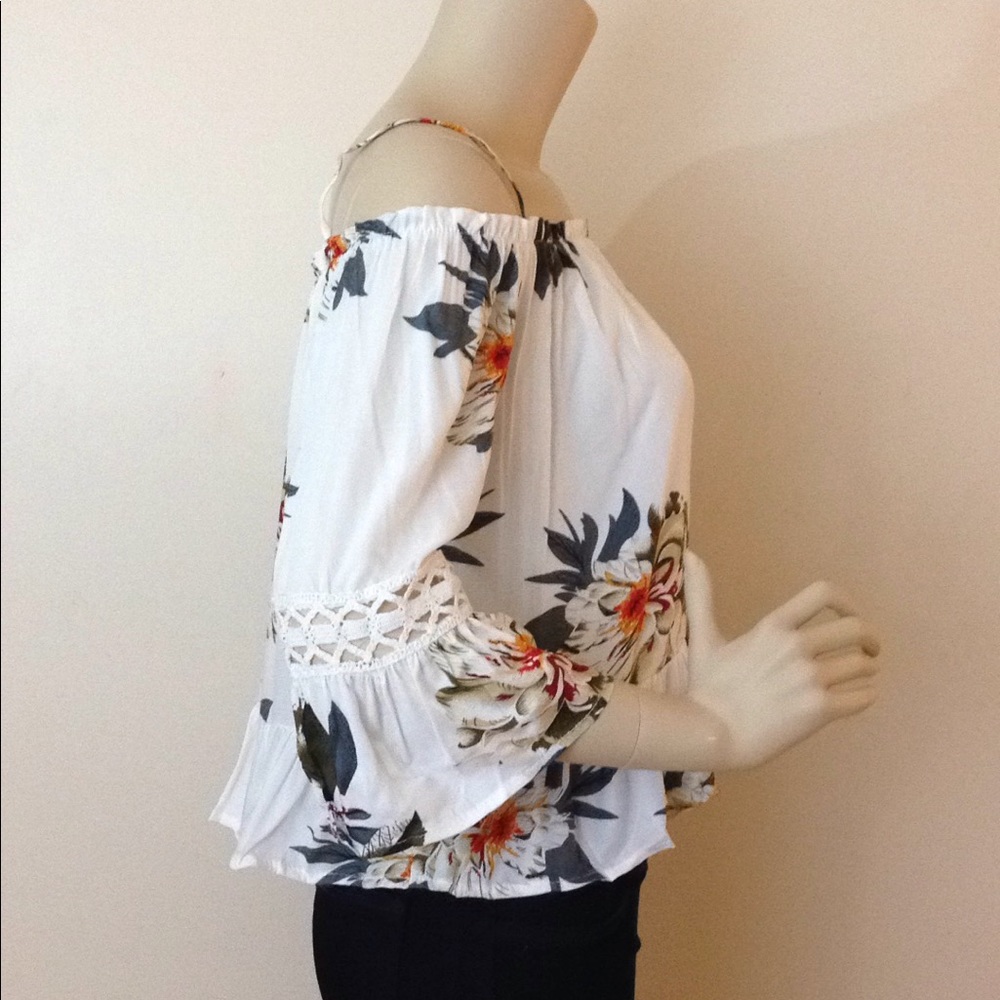 Up to XXL! Sexy Off shoulder Floral crop top - Picture 7 of 8